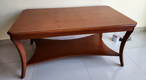 Solid Wood Coffee Table with Lower Shelf — Medium Brown