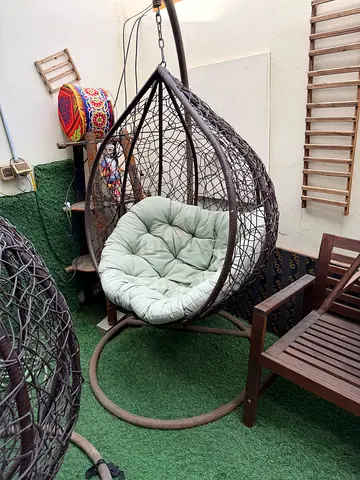 Outdoor Hanging Egg Chair with Cushion - Brown Wicker