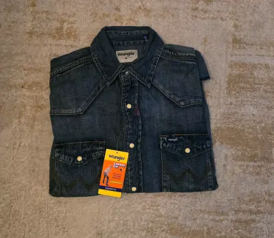 NEW Wrangler Mens Cowboy Cut Western Denim Shirt | Size M | Dark Indigo