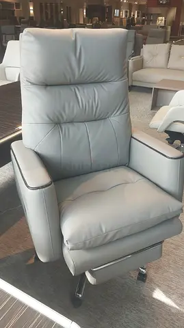 Grey Leather Recliner Office Chair with Footrest