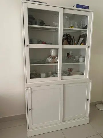 White Wooden Display Cabinet / China Cabinet with Glass Doors