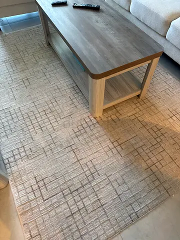 Light beige abstract modern rug — gently used, 2.5 x 3.5m (est.)