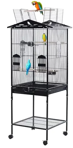 Large Metal Bird Cage on Stand with Wheels - Good Condition fully assembled and only used once!