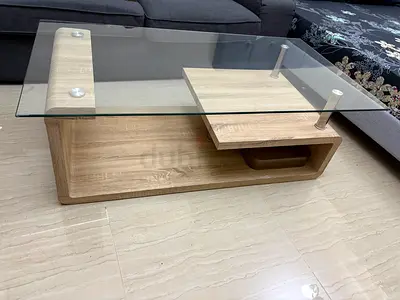 Modern Glass Top Console Table with Light Wood Base