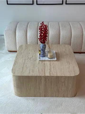 Beige travertine Rounded curves Stone Coffee Table - Modern Travertine Look
