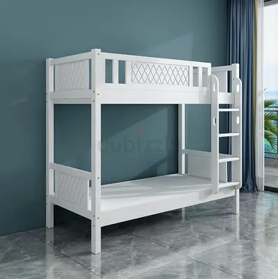 White Wooden Bunk Bed - Simple Twin over Twin Frame