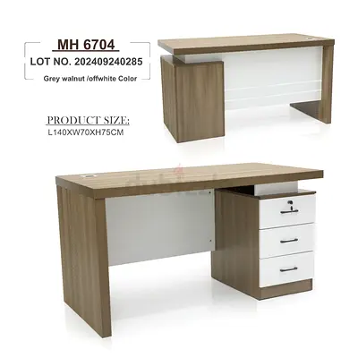 Modern Grey Walnut Office Desk with 3-Drawer Pedestal (L140 x W70 x H75cm)
