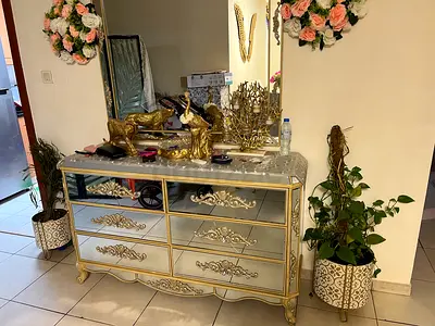 Ornate Mirrored Chest of Drawers with Gold Detailing