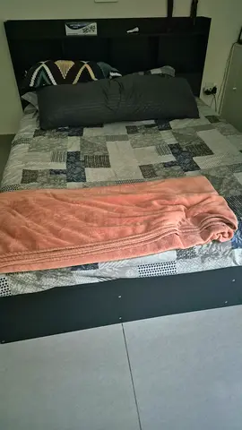 Queen size bed frame with headboard and mattress (used)