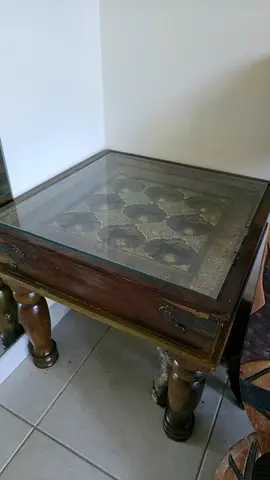 Wooden Side Table with Glass Top - Handmade