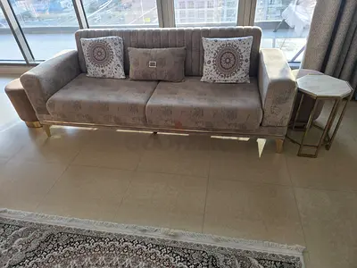 3 + 3 + 1 + 1 Seater Sofa with Gold Base and Cushions - Excellent Condition