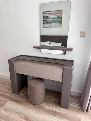 Modern dressing table with mirror and stool - light grey finish
