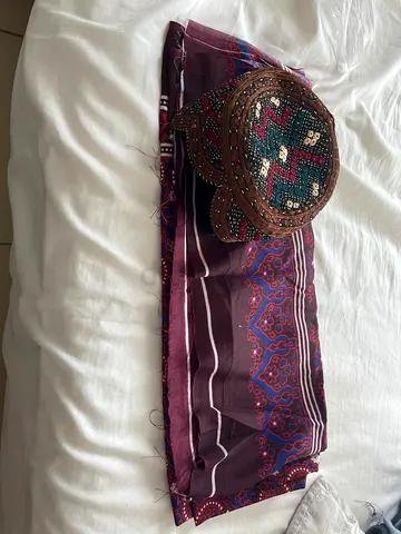 Traditional Sindhi Ajrak and Hat - Embroidered Cap with Matching Scarf