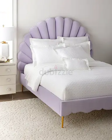 Lilac Scallop Headboard Upholstered Bed — Single/Small Double (Good Condition)