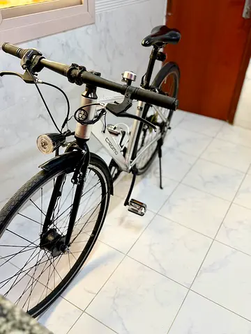 Well-kept hybrid/commuter bicycle — single-speed, lightweight frame