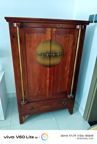 Solid Wood Antique-Style Wardrobe / Cabinet with Brass Accents