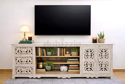 Hand-Carved Solid Wood Vintage Tv Table