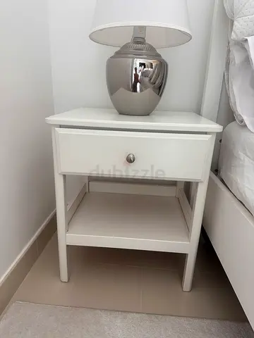 IKEA Tyssedal bedside tables Pair of white wooden bedside nightstand with drawer and shelf