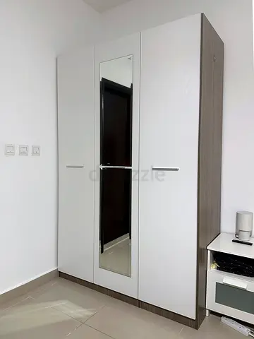 White 3-Door Wardrobe with Center Mirror — Good Condition