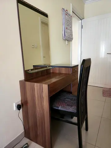 Wood Veneer Dressing Table with Mirror and Chair - Good Condition