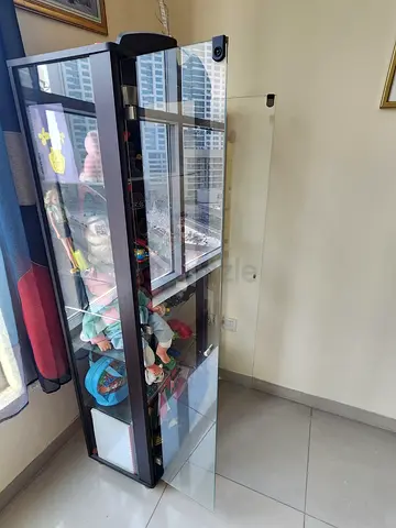 Slim Glass Display Cabinet with Lockable Door — Dark Frame