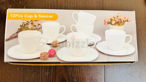 Set of 12 White Cup  Saucer Tea/Coffee Set – New in Box