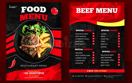 Roll Up banner, X Stand, Business card, Restaurant Menu, Flyer
