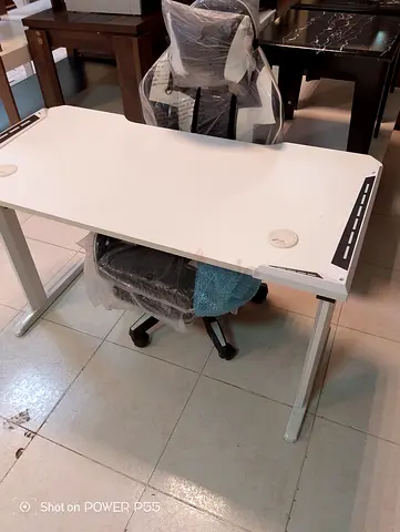 White Modern Office Desk with Cable Management Holes - Good Condition