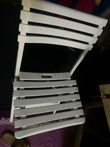 White Wooden Folding Slatted Chair — Good Condition