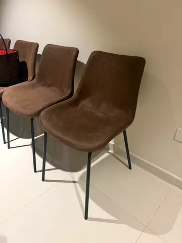 Set of 4 Brown Suede Dining Chairs with Metal Legs
