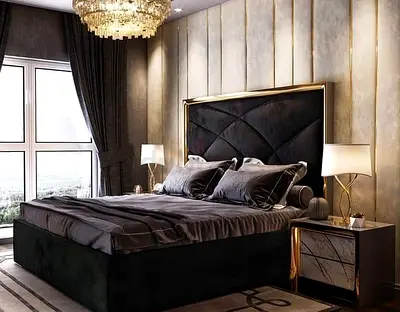 Queen/King Upholstered Velvet Bed with Padded Headboard