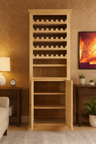 Solid Wood Wine Rack Cabinet with Storage Shelves