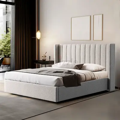 Upholstered Modern King Bed with Vertical Channel Headboard