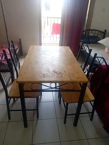 Wooden Top Dining Table with 4 Chairs - Compact Set