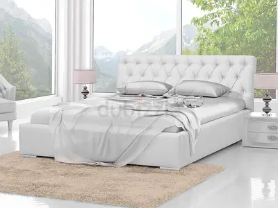 White Upholstered queen Bed with Tufted Headboard (Good Condition)