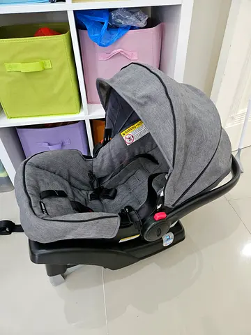Infant car seat with base - gently used, grey