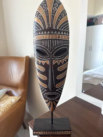 Hand-carved Tribal Decorative Mask on Stand