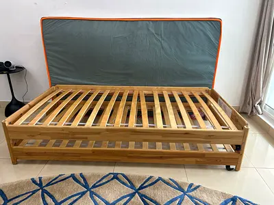 Solid Wood Single/Small Double Bed Frame with Trundle - Perfect Condition