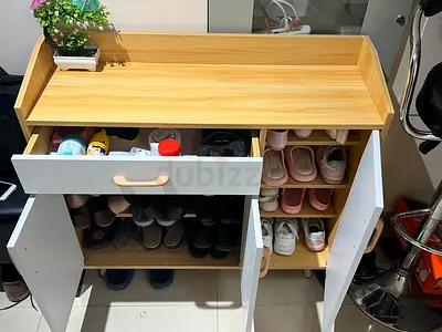 Wooden Shoe Cabinet with Drawer - Light Oak Finish
