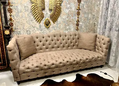 Beige Tufted Chesterfield 5 Seater Sofa