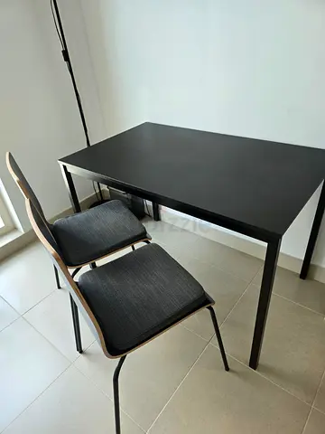 IKEA table with 2 chairs and cushions (black / grey)