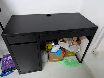 Compact Black Wooden Study Desk with Storage Cabinet