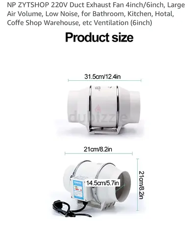 Inline Duct Exhaust Fan 6-inch (220V) — Quiet High Airflow brand new unused