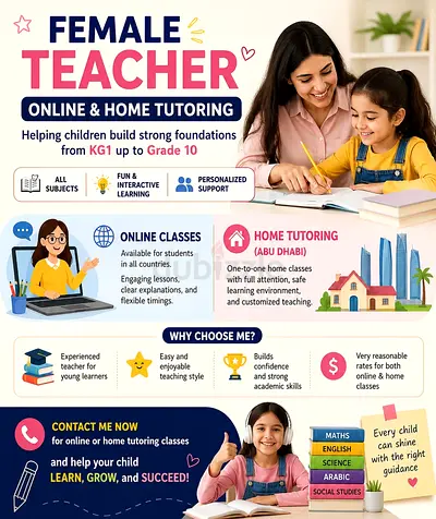 Female Teacher for kids Tutor classes