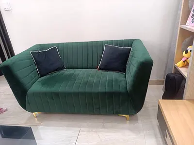 Green Velvet 6 Seater Sofa with Gold Legs - Good Condition