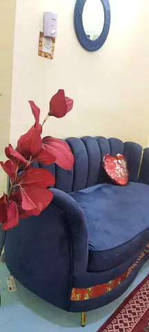 Blue Velvet 2-Seater Sofa — Compact, Good Condition