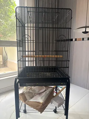 Large metal bird cage with stand