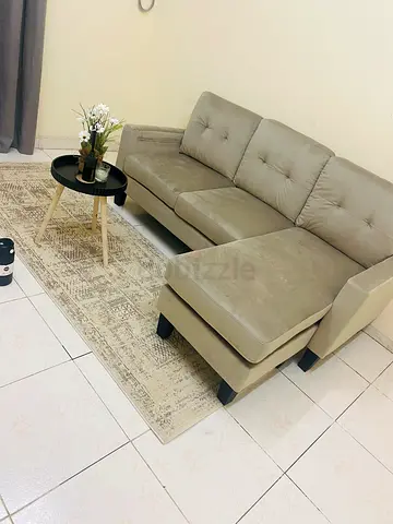 3-Seater L-Shape Sofa with Ottoman - Beige, Good Condition