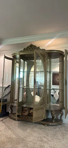 Large Ornate Glass Display Cabinet / - Gold Finish