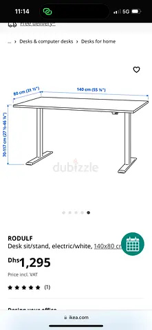 IKEA RODULF Electric Sit/Stand Desk 140x80 cm - grey , New (used for one month )